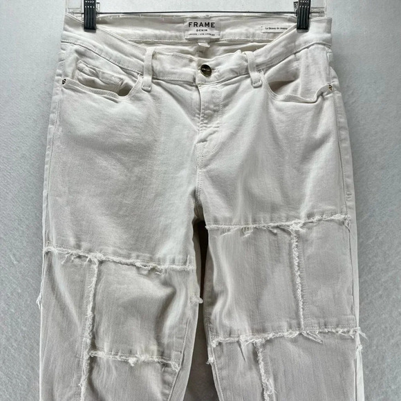 FRAME Jeans Womens Sz 32 Le Skinny De Jeanne Patchwork Distressed Denim White - Picture 3 of 12
